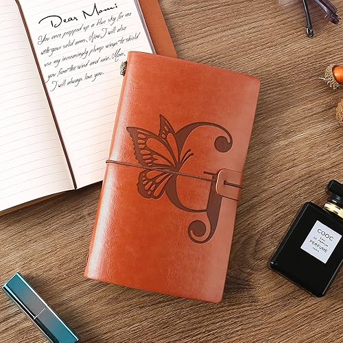 Miniatura 6 de Booson Diario de viaje inicial personalizado con mariposas, cuaderno de cuero, diario recargable, bloc de notas de escritura, monograma, regalo de