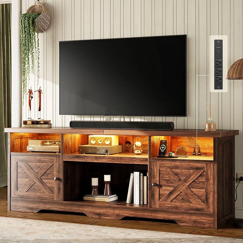 Casaottima TV Stand for 75+ Inch TV, Entertainment Center, Walnut