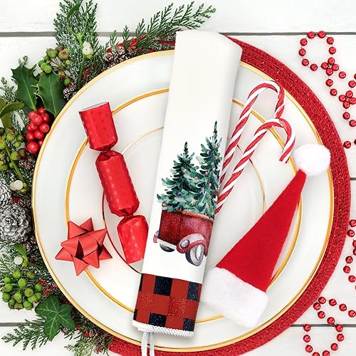 Miniatura 2 de Bencailor Juego de 4 toallas de cocina navideñas decorativas para platos de té, toallas de mano para baño de Navidad, 15.75 x 23.62 pulgadas (rojo,