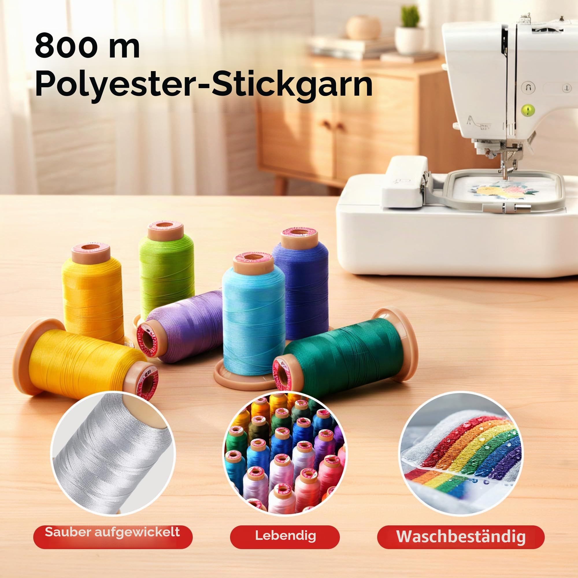 Poolin Stickmaschinengarn-Set, 80 Farben | 40 WT Stickgarn, 800 m/Spule, kompatibel mit Brother, Janome und den meisten Stickmaschinen, fusselarm, farbecht