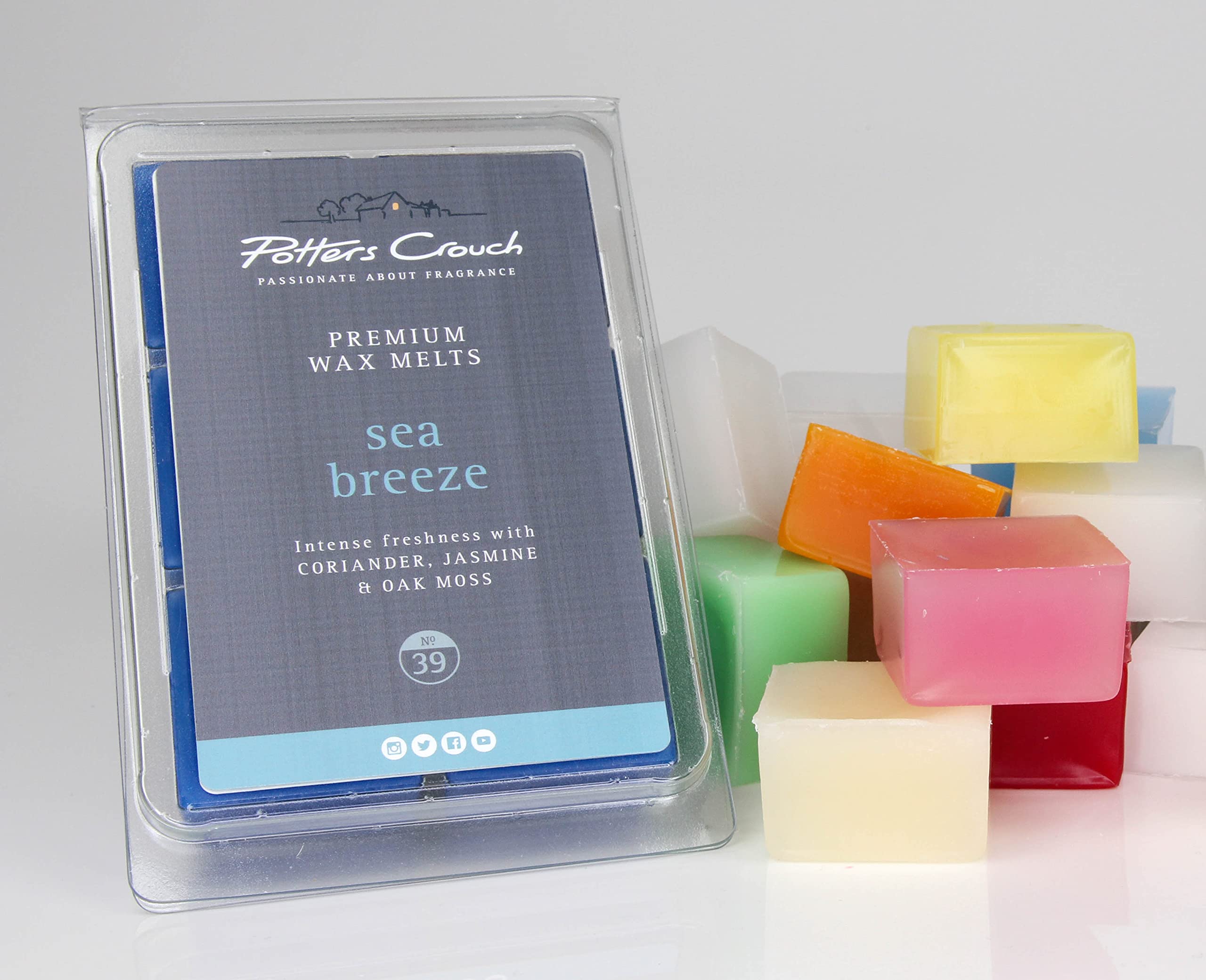 Potters Crouch Blue Sea Breeze No.39 Wax Melts - Vegan - Highly Scented Wax Cubes For Candle Electic Wax Warmer, Wax Melt Burners, 6 X 22G