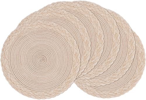 SHACOS Juego de 6 manteles individuales redondos, trenzados, lavables, resistentes al calor, 15 pulgadas, para mesa de comedor, color beige disponible en Yaxa Peru