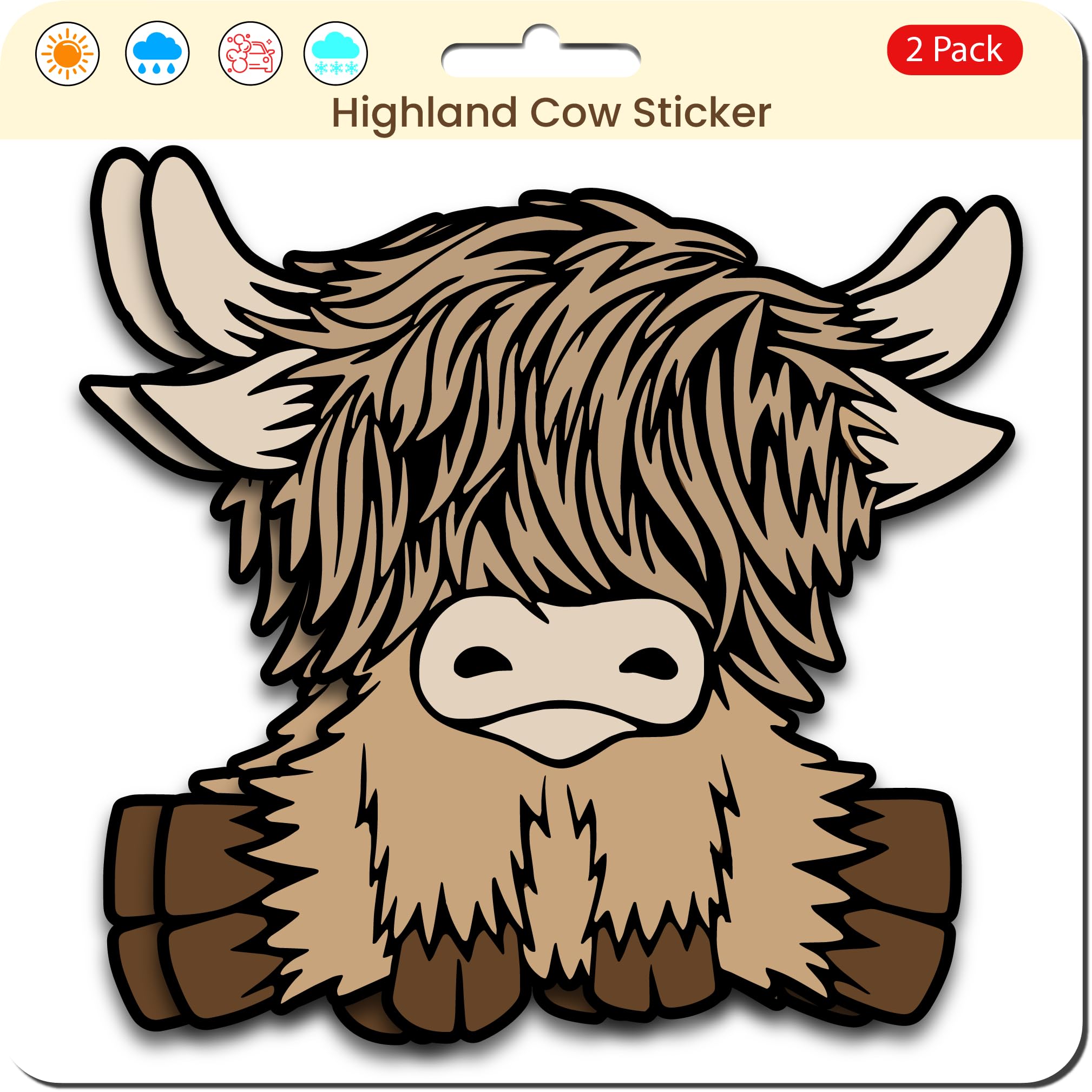 United by Color Highland Cow Stickers (2 Pack) - Strong Adhesive Waterproof Highland Cow Car Decal Also Used for Truck, Laptop, RV, Water Bottle,