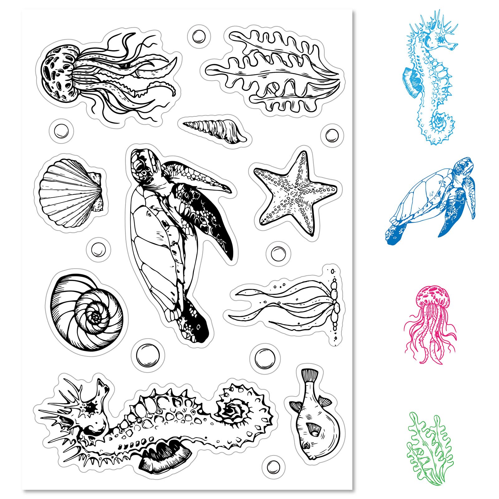 CRASPIRESea Animal Clear Rubber Stamp Ocean Turtle Marine Shell Starfish Seahorse Jellyfish Transparent Silicone Seals Stamp for Journaling Card Making Crafting DIY Scrapbooking Album Notebook Decor