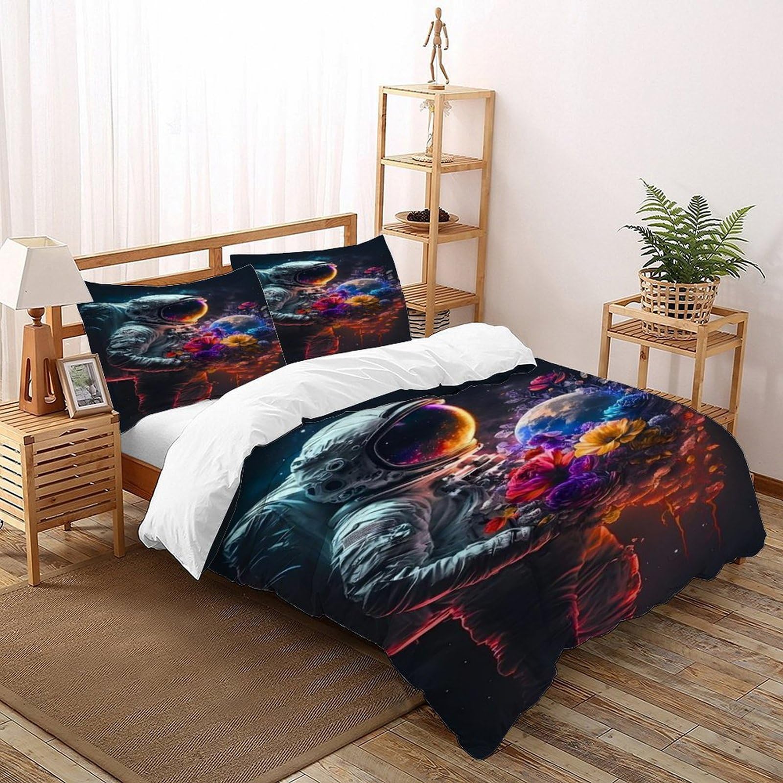 Housse de couette astronaute pour chambre enfant et adulte avec parure de lit double spatiale
