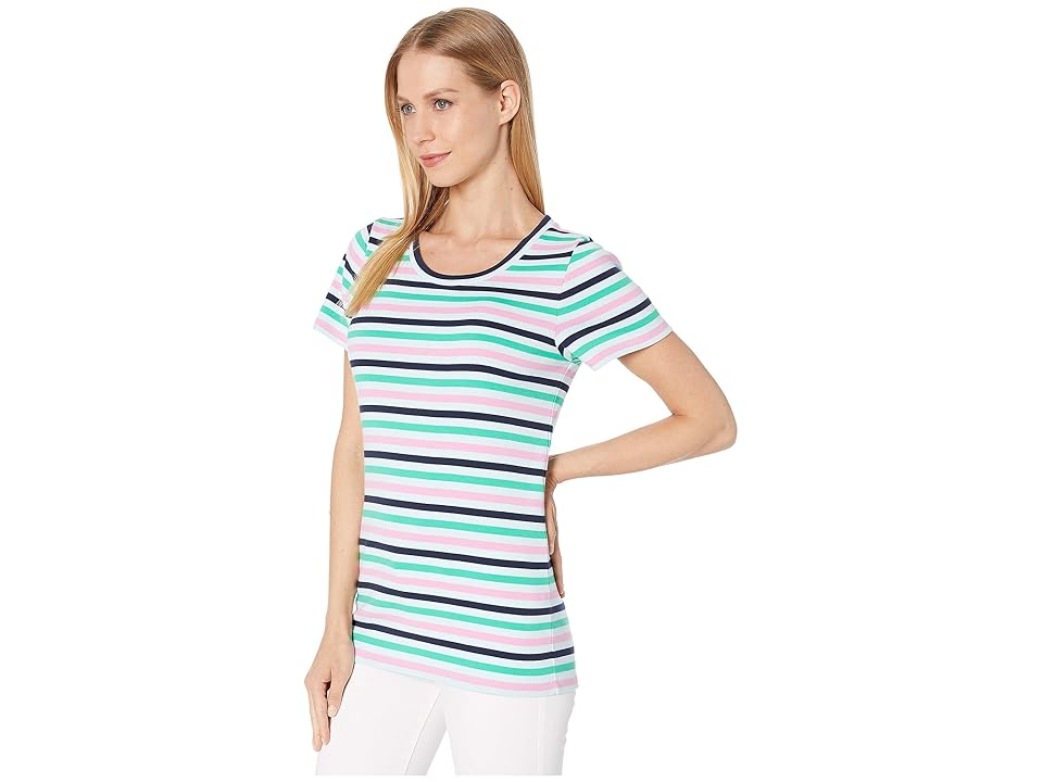 

J.Crew 1X1 Rib Stripe Short Sleeve Tee (Indigo/Aqua/Emerald) Women's Clothing, Green