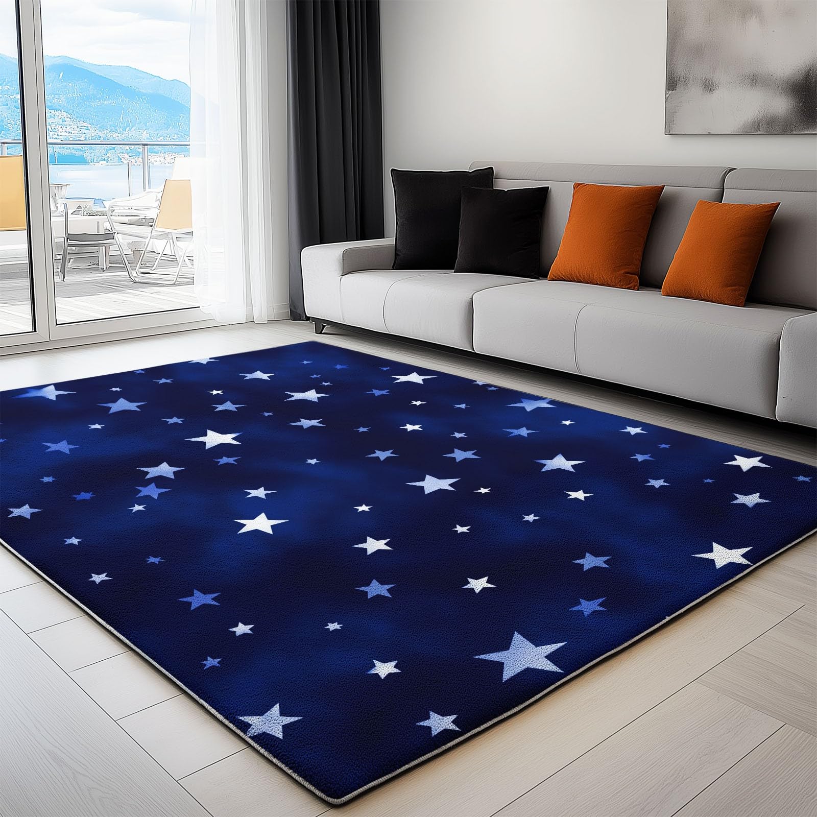 Generisch Teppich Wohnzimmer Sternenhimmel 120 x 170 cm, Kurzflor Teppich Schlafzimmer Waschbare Wohnzimmerteppich - Einfach Sterne Streifen rutschfest Teppiche Kinderzimmer Teppichläufer
