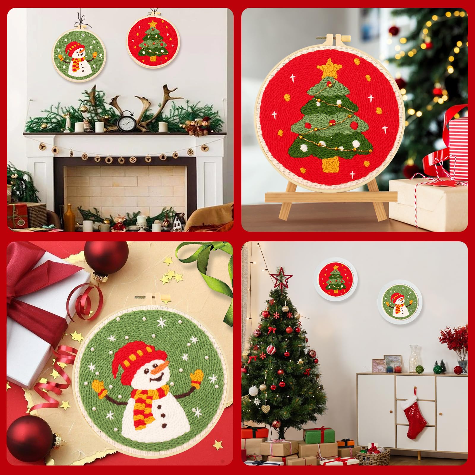 JSRQT 2 set di aghi da punzonatura natalizi per principianti, kit di ricamo per adulti e bambini, con motivo albero di Natale, pupazzo di neve, kit per ricamo per principianti con istruzioni (lingua