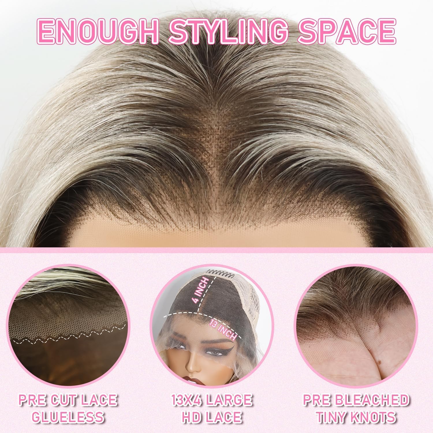 Ash Blonde Bob Wave Wig 14 Inch Human Hair Balayage Ombre Brown Roots 13x4 HD Lace Front 100% 12A Remy Virgin Hair