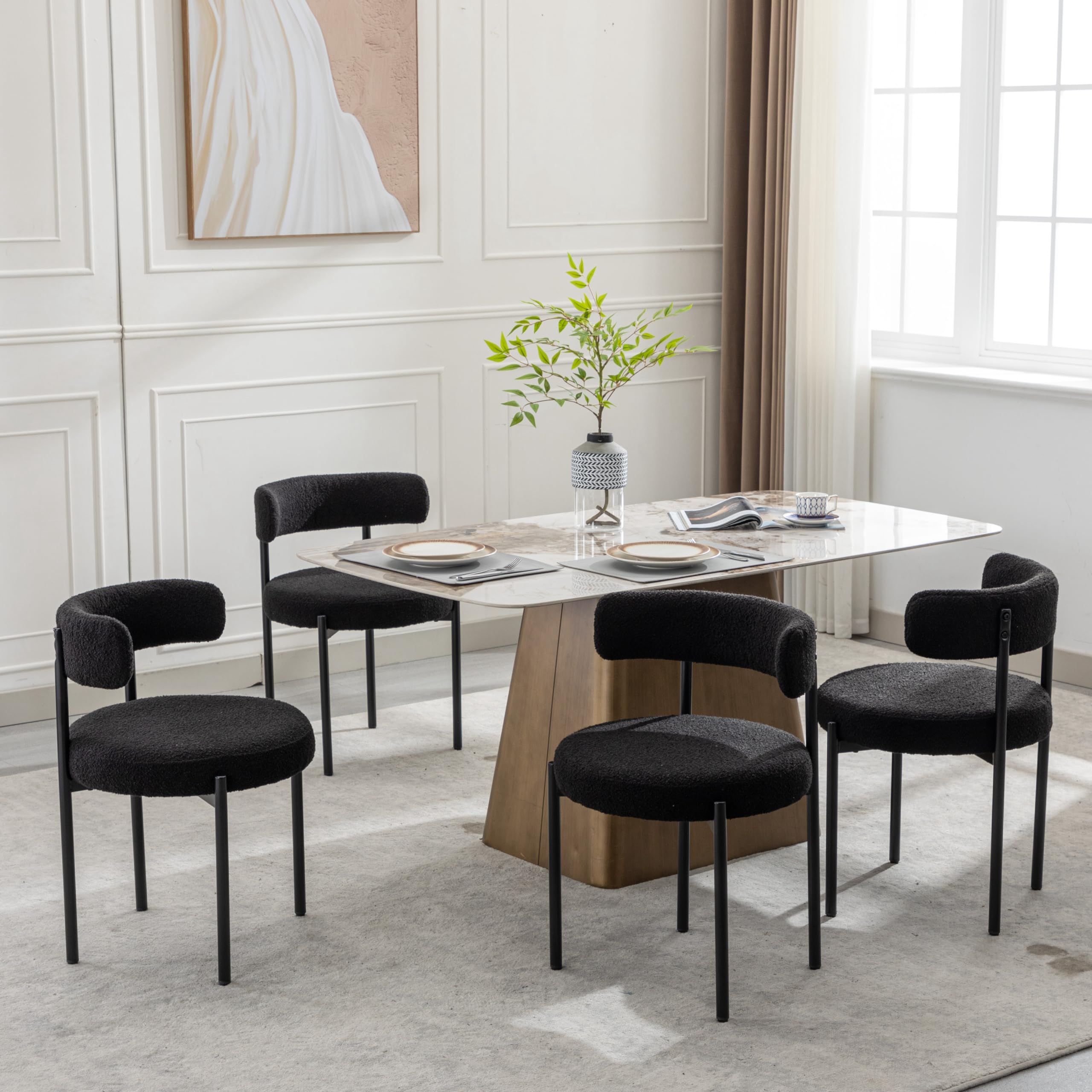 Amazon.com - Boucle Dining Chairs Set of 2, Black Dining