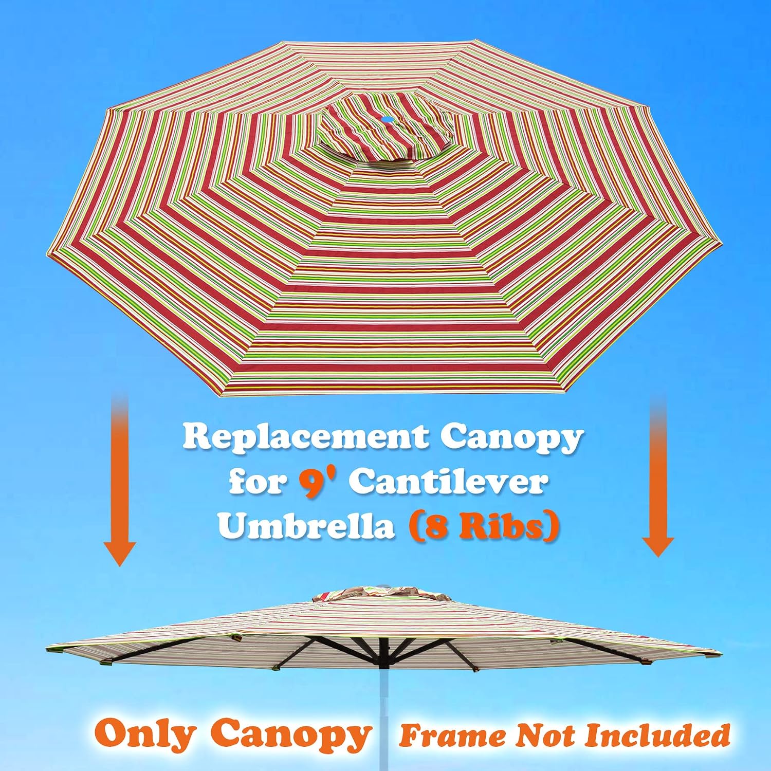 Patio Umbrella Replacement Canopy Cover for 9ft 8 Ribs Umbrella Market Table Top Sunshade Cover Outdoor (Canopy Only)