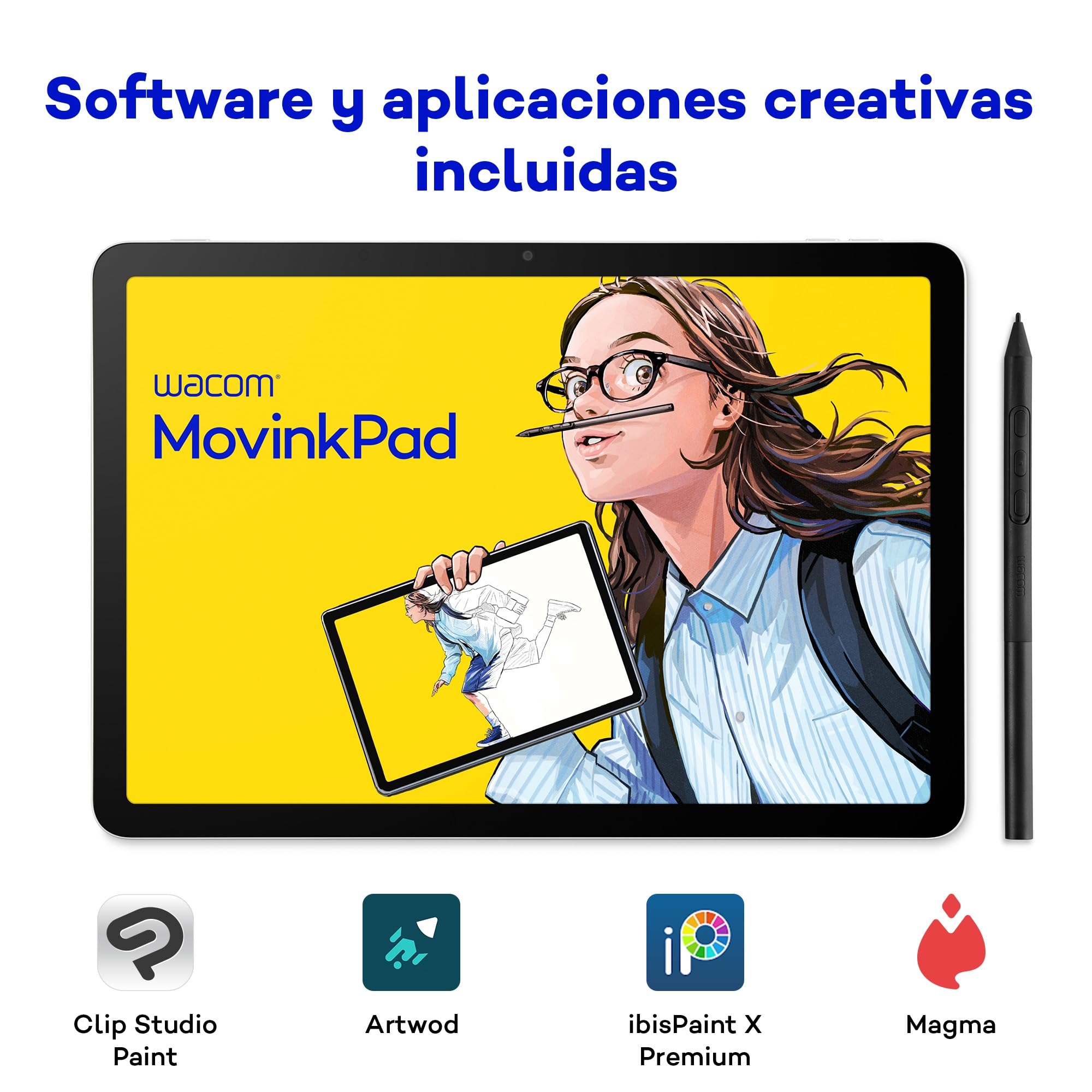 Wacom MovinkPad 11, Tableta Independiente Android 14, Incl. Pro Pen 3 | Tableta gráfica (sin PC), pantalla portátil nítida, sensación de lápiz sobre papel con cristal antirreflejo grabado y cámaras