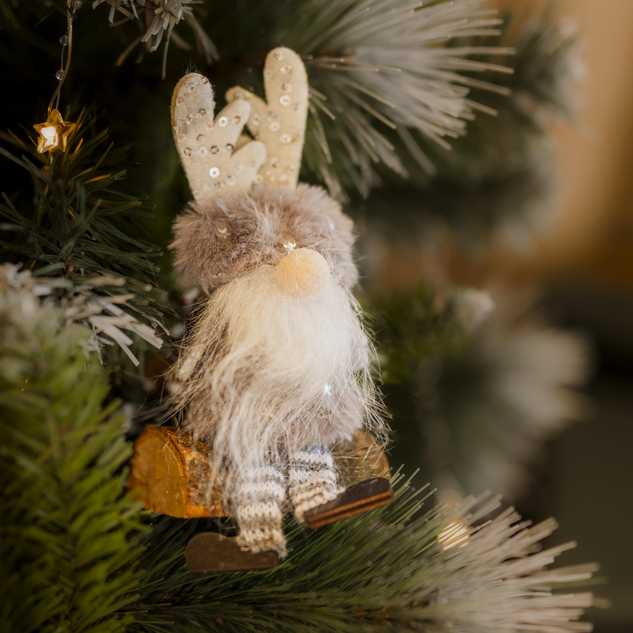 Marco Paul 16cm Sitting Grey Glam Gonk – Soft Plush Christmas Nordic Gnome Ornament - Festive Plush Xmas Decoration for Fireplace, Shelf & Winter Home Décor
