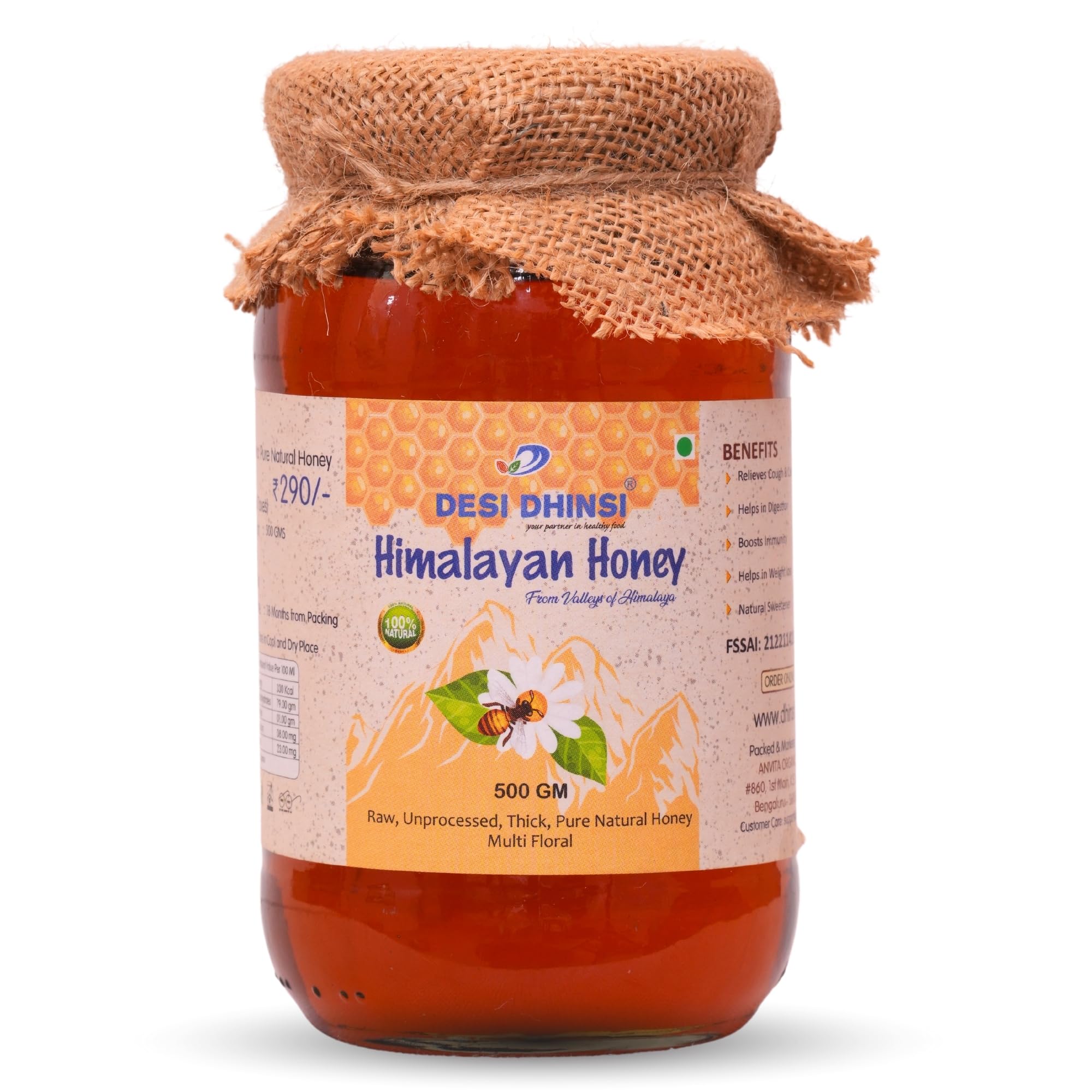 DESI DHINSI Natural & Organic Himalayan Honey Single Origin Unblended Pure Indian Honey From the Valleys of Himalayas With No Added Sugar | Multifloral Honey | Raw & Unprocessed Honey - 500g