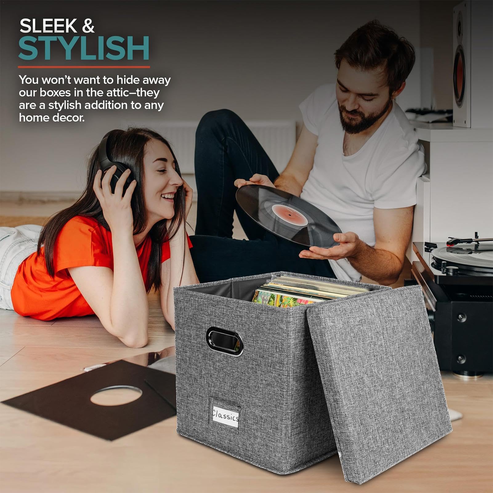 Caisse De Rangement Pour Disques Vinyles – Boîte De Rangement Pour Disques Vinyles – Boîte De Rangement En Bambou Pour Disques Vinyles – Peut Contenir Jusqu'à 80 Disques