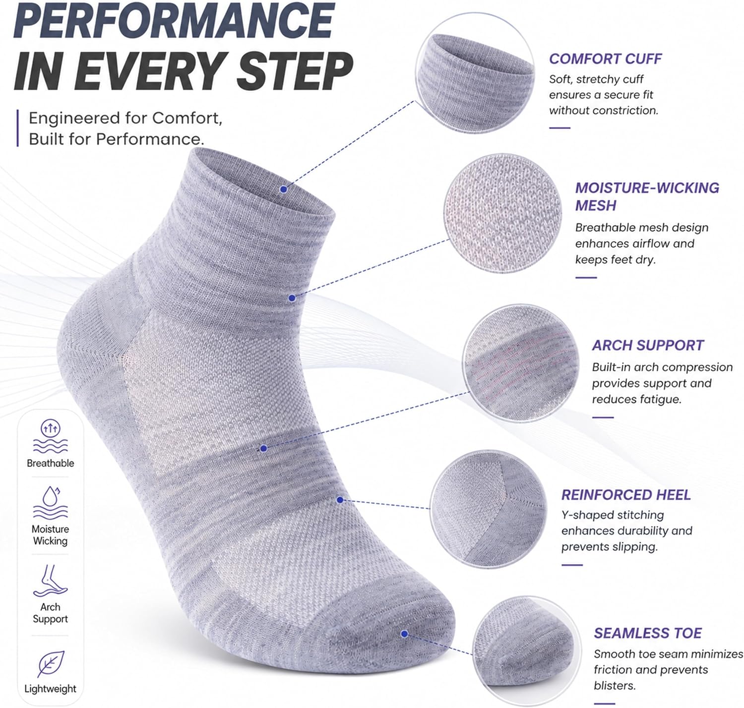 90% Merino Wool Breathable Running Ankle Socks for Men Women 3 Pairs image 4