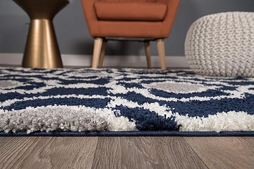 Miniatura 3 de Alfombra de área peluda para interior, cómoda, estilo entretejido marroquí, Polipropileno, Marino