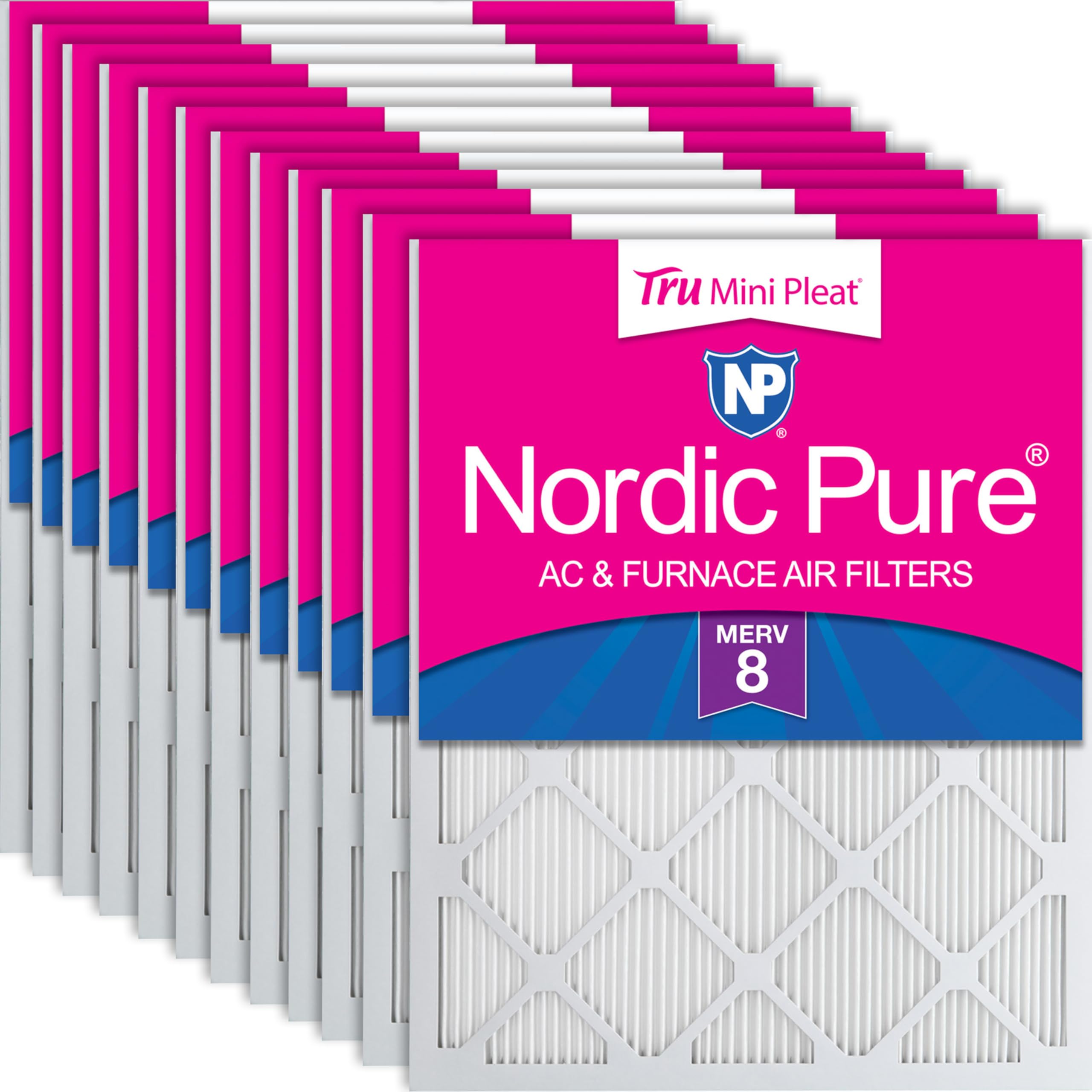 Nordic Pure 20x25x1 Tru Mini Pleat MERV 8 AC Furnace Air Filters 12 Pack
