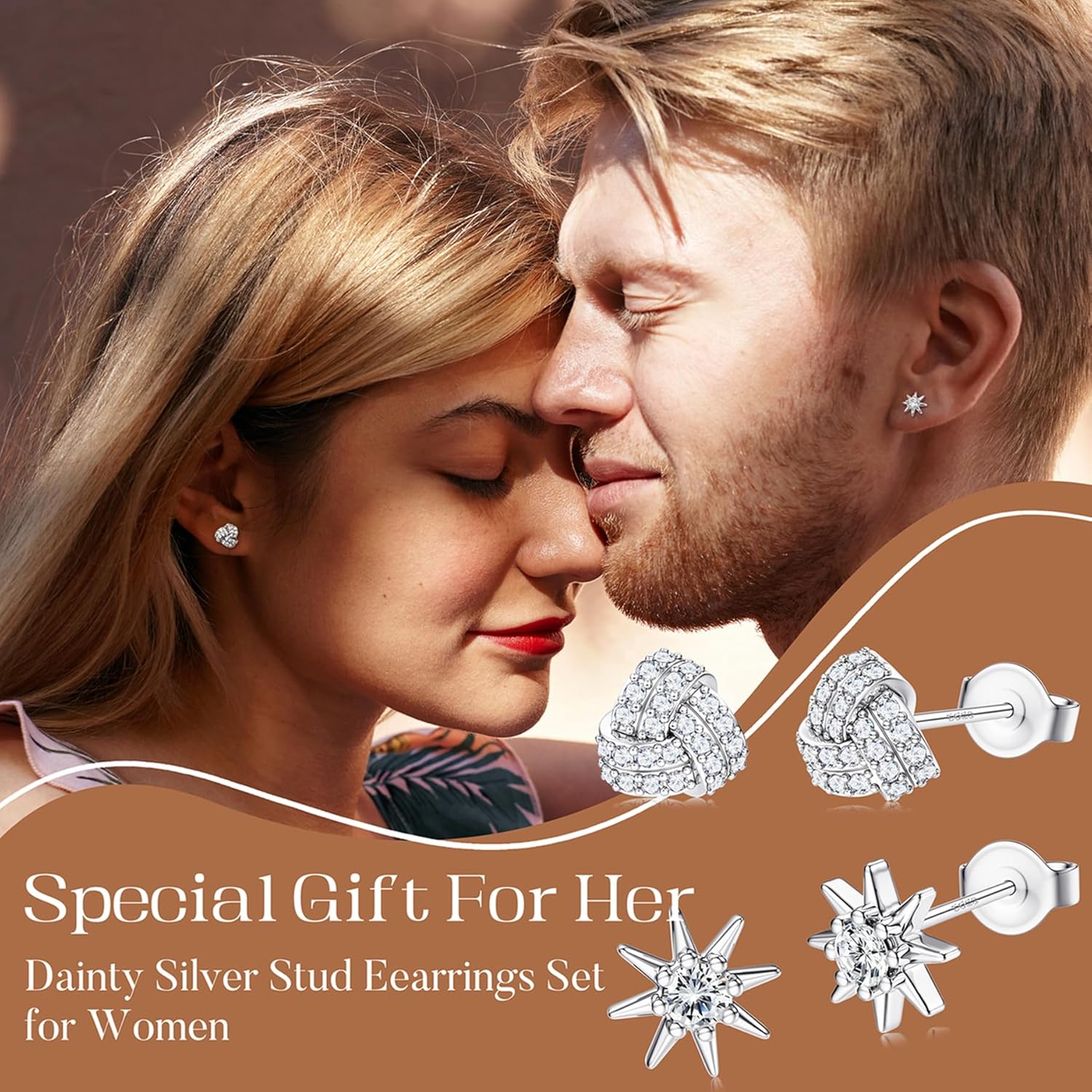 SAILIMUE Hypoallergenic Sterling Silver Stud Earrings for Women Men Brilliant Heart Knot Round Cubic Zirconia Earring Studs for Sensitive Ears Gold Silver Tone - Image 5