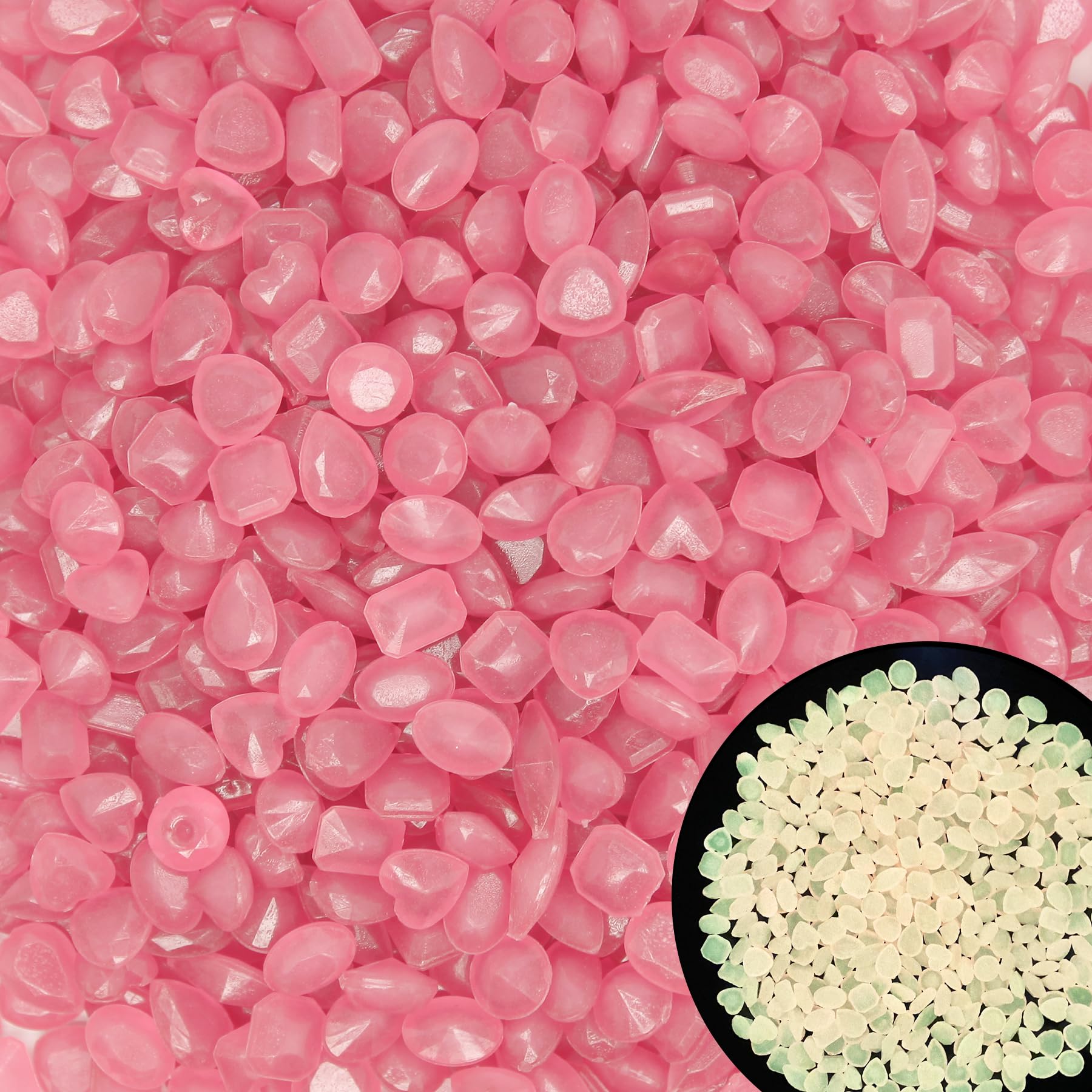 1000pc Glow in The Dark Rock Outdoor Decorative Stones Glowing Rocks Landscaping Pebbles Luminous Stone for Garden Patio Aquarium Walkway Driveway Lawn,Pink