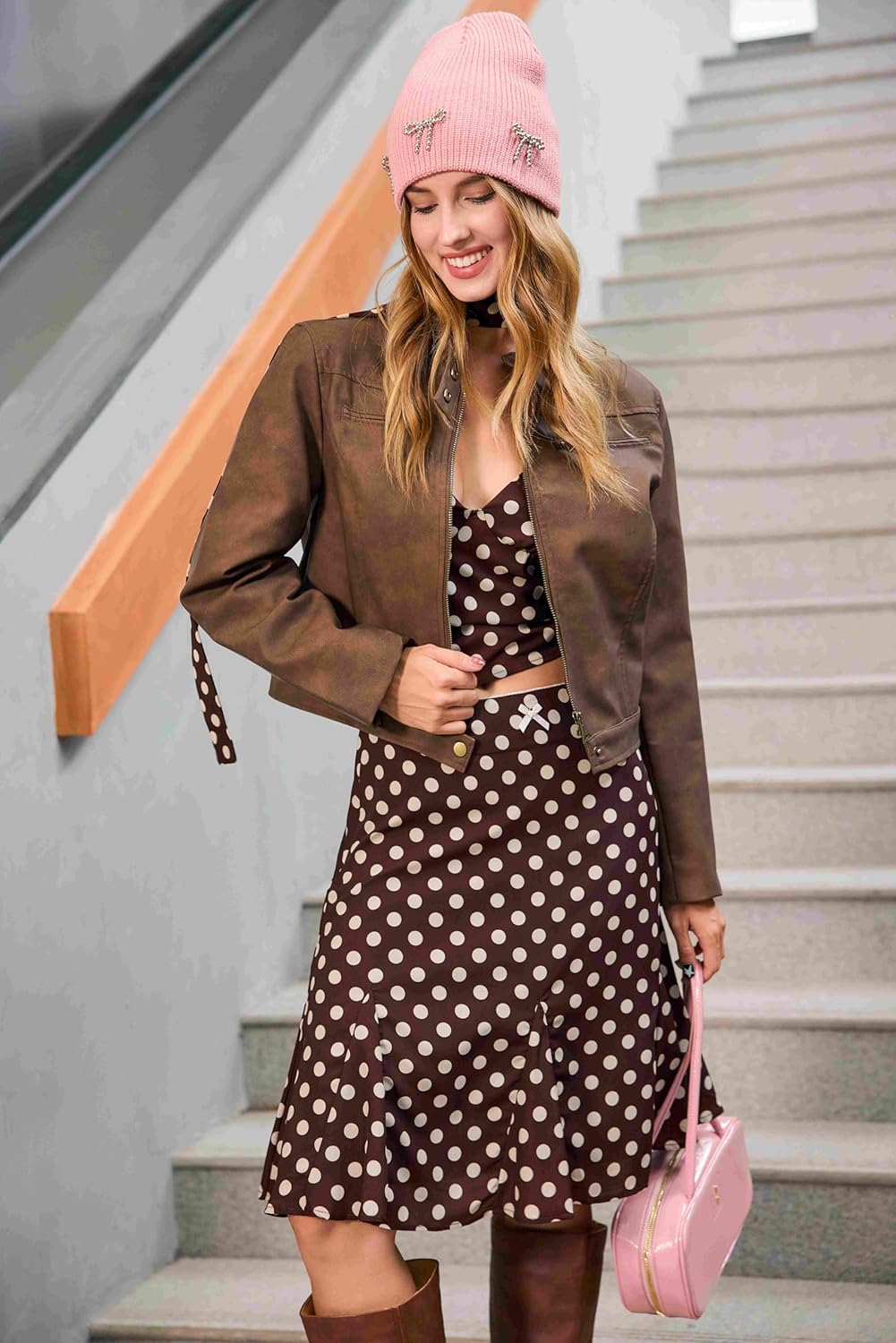 Onedreamer Women's Faux Leather Cropped jackets Casual Vintage Zip Up Stand Collar Motorcycle Short Coat Jacket - Image 2