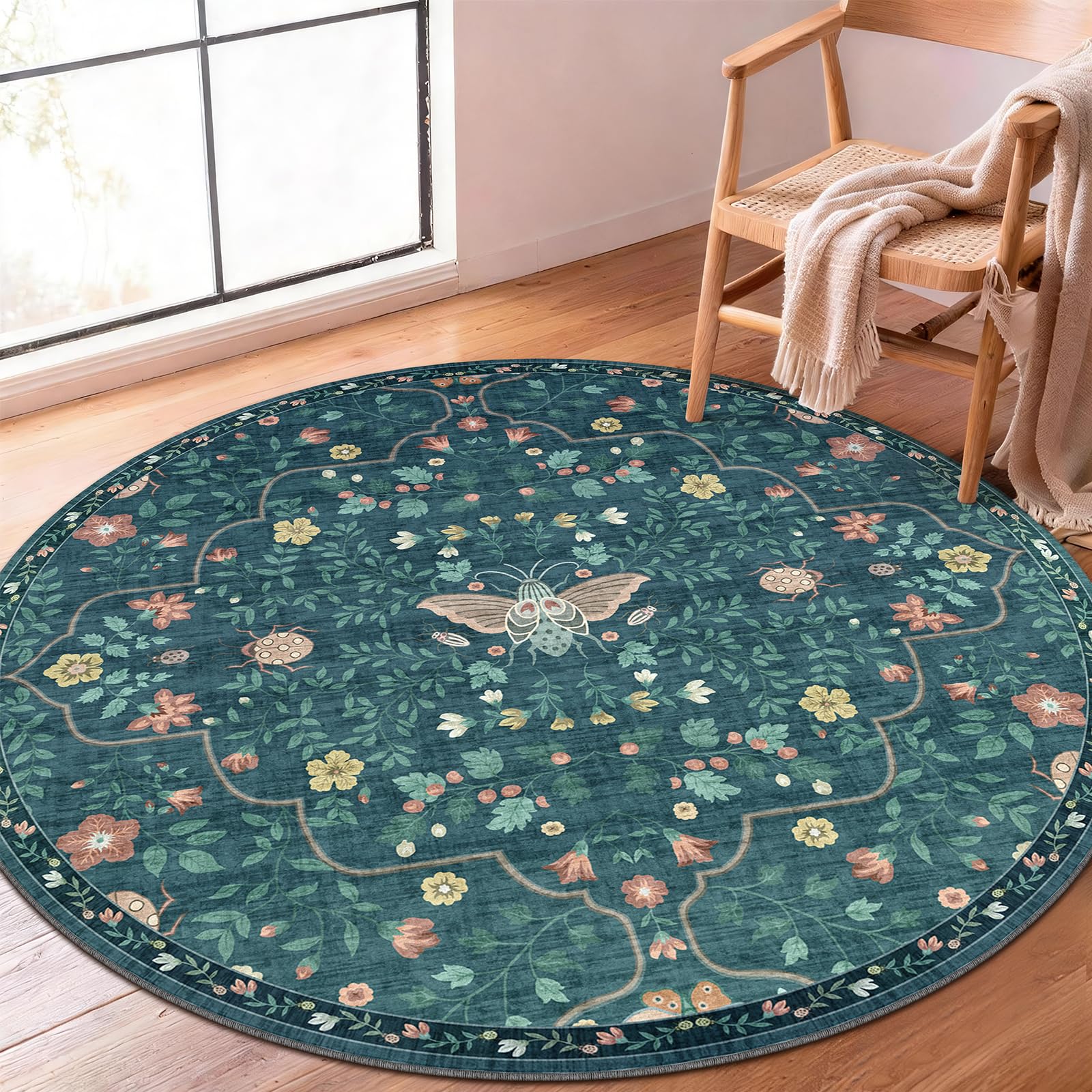 SOANNY Round Rug Living Room, Washable Non Slip Carpet, 160cm Teal Blue โ image 1