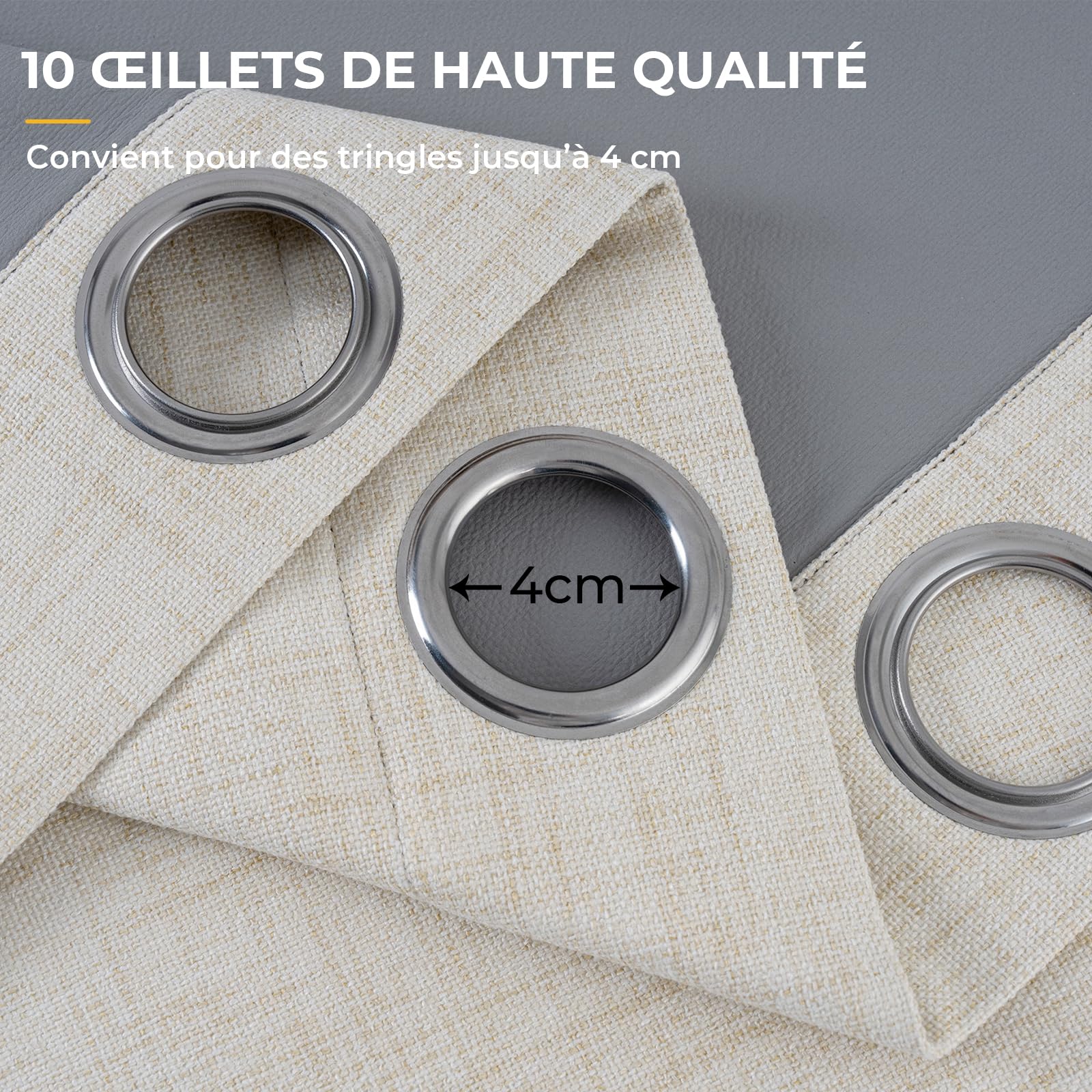 INOVADAY 100% Rideau Occultant Thermique Isolant Anti Froid et Chaleur 2 Panneaux 140x245 CM, Rideau Beige Clair Opaque Effet Lin à Oeillets Lumiere Anti-UV pour Salon et Chambre