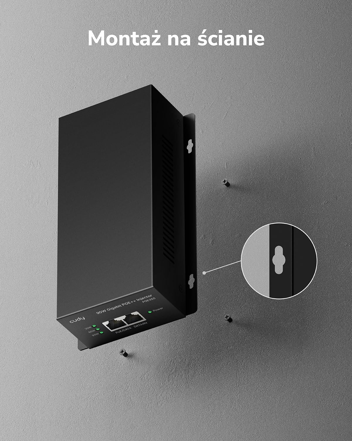 Cudy POE350 90 W Gigabit PoE + wtryskiwacz, adapter Poe 10/100/1000 Mbps, kompatybilny z IEEE 802.3af/at/bt 48 V ~ 52 V, Plug and Play