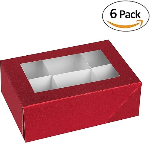 Miniatura 5 de Hammont Caja de ventana con seis secciones, paquete de 6, 7 x 5 x 2.5 pulgadas, cajas de panadería de diseño único de color rojo perfectas para