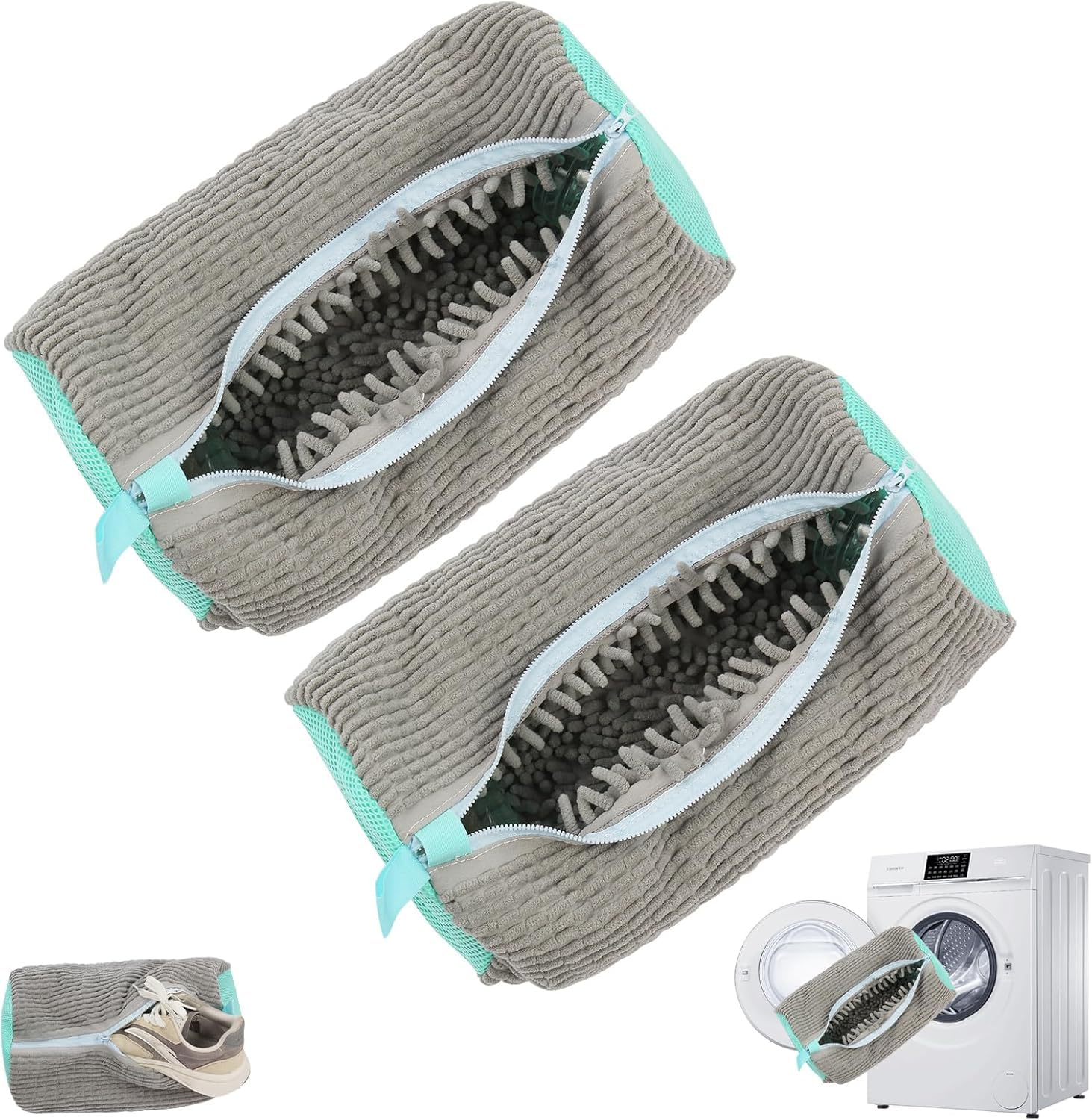 Shoe Washing Machine Bag – Upgraded 360° Cleaning Shoe Laundry Organizer with 20000+ Fluffy Fibers, Zipper & Mesh Design, Wash Bag for Sneakers, Trainers, Delicates (Shoe Bag - Grey)-image-13
