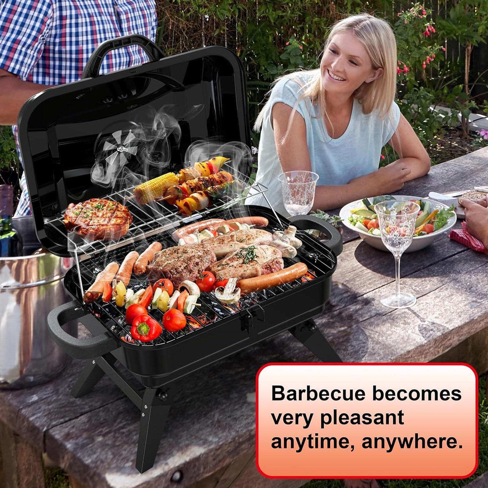 Grill a carbone portatile, mini pieghevole leggero grill barbecue con riscaldamento rack, piccolo tavolo top a carbone per il campeggio, cucina all'aperto - per picnic, giardino