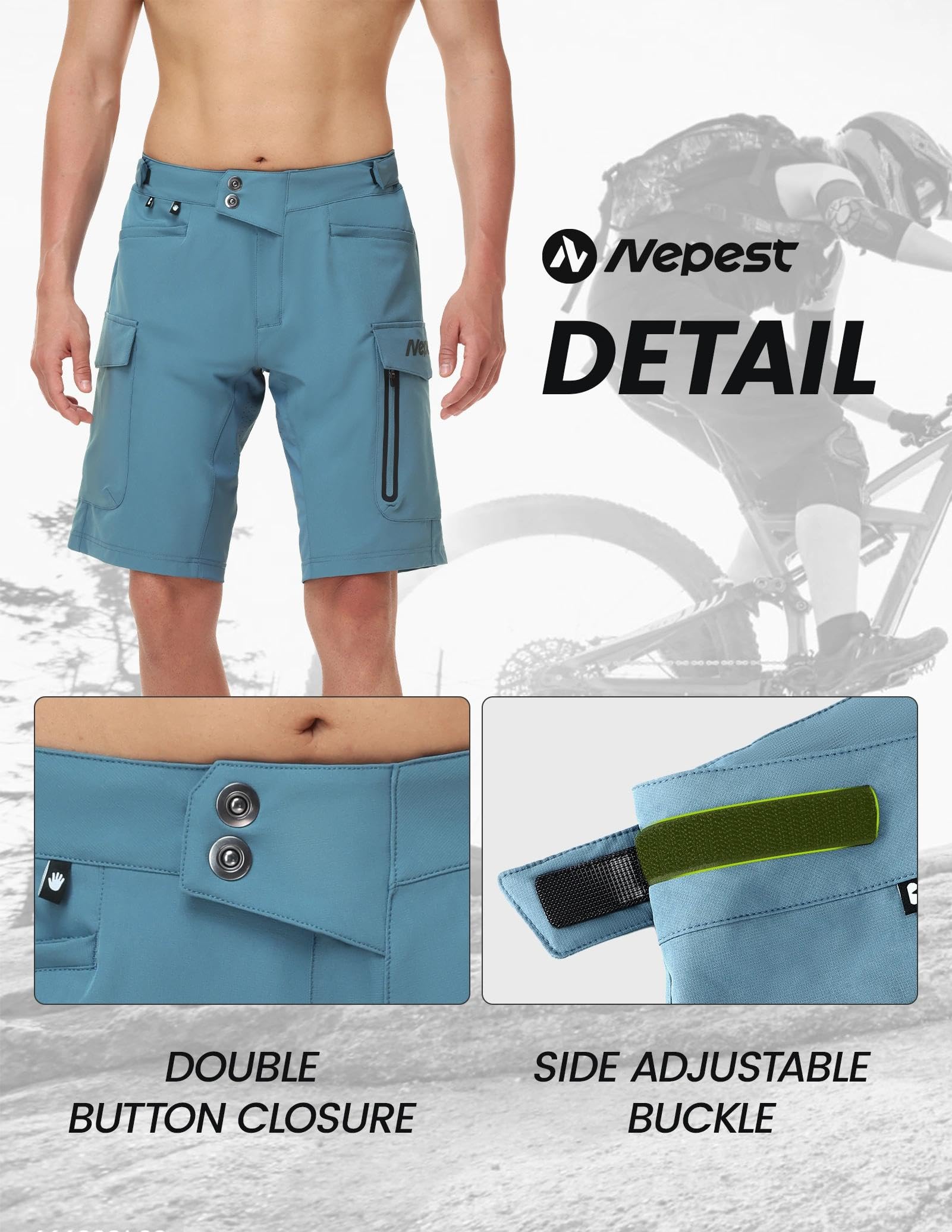 Nepest Pantalon de cyclisme court pour homme - Rembourré 4D - Séchage rapide