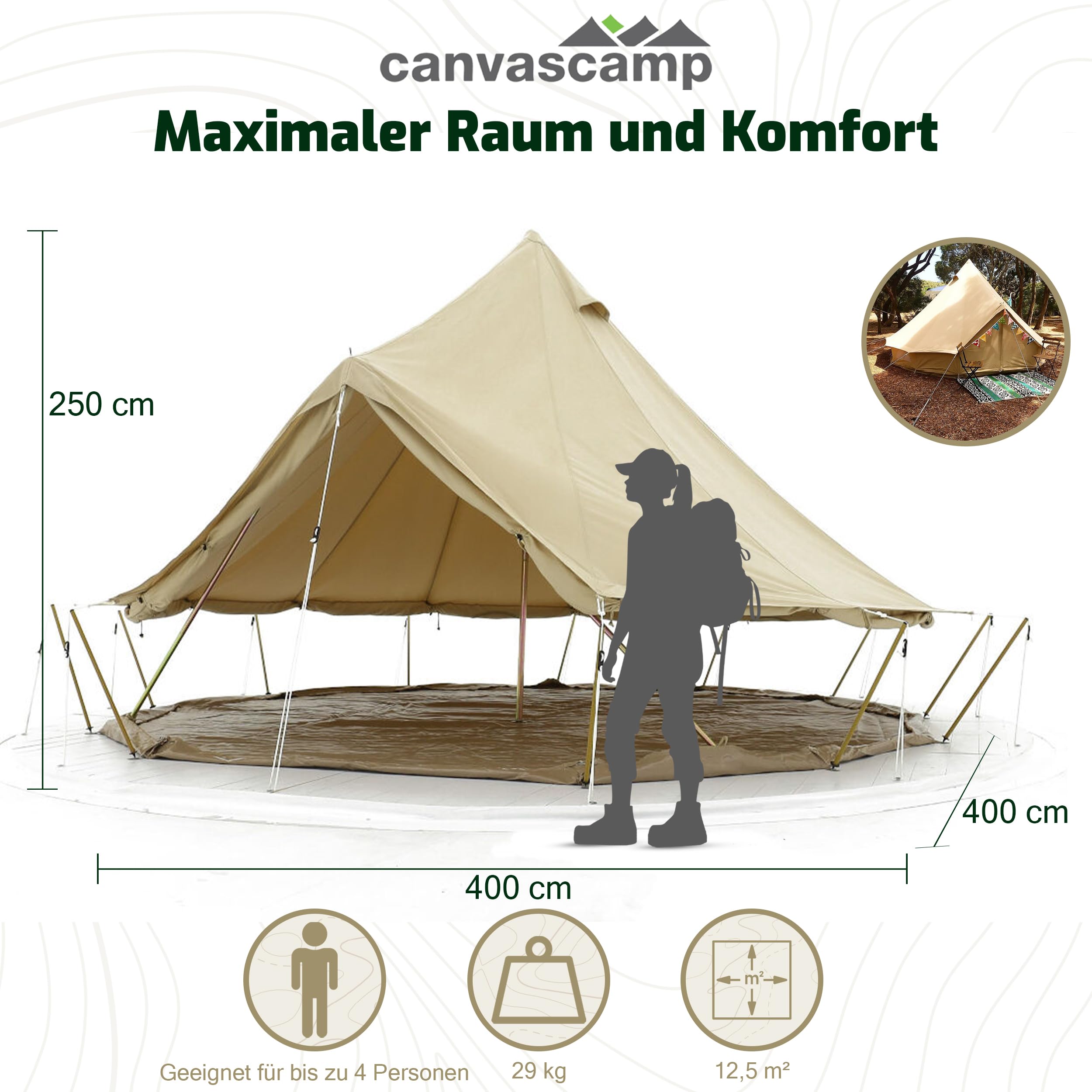CanvasCamp Sibley 400 Pro Glamping Tent for 4 People - 100