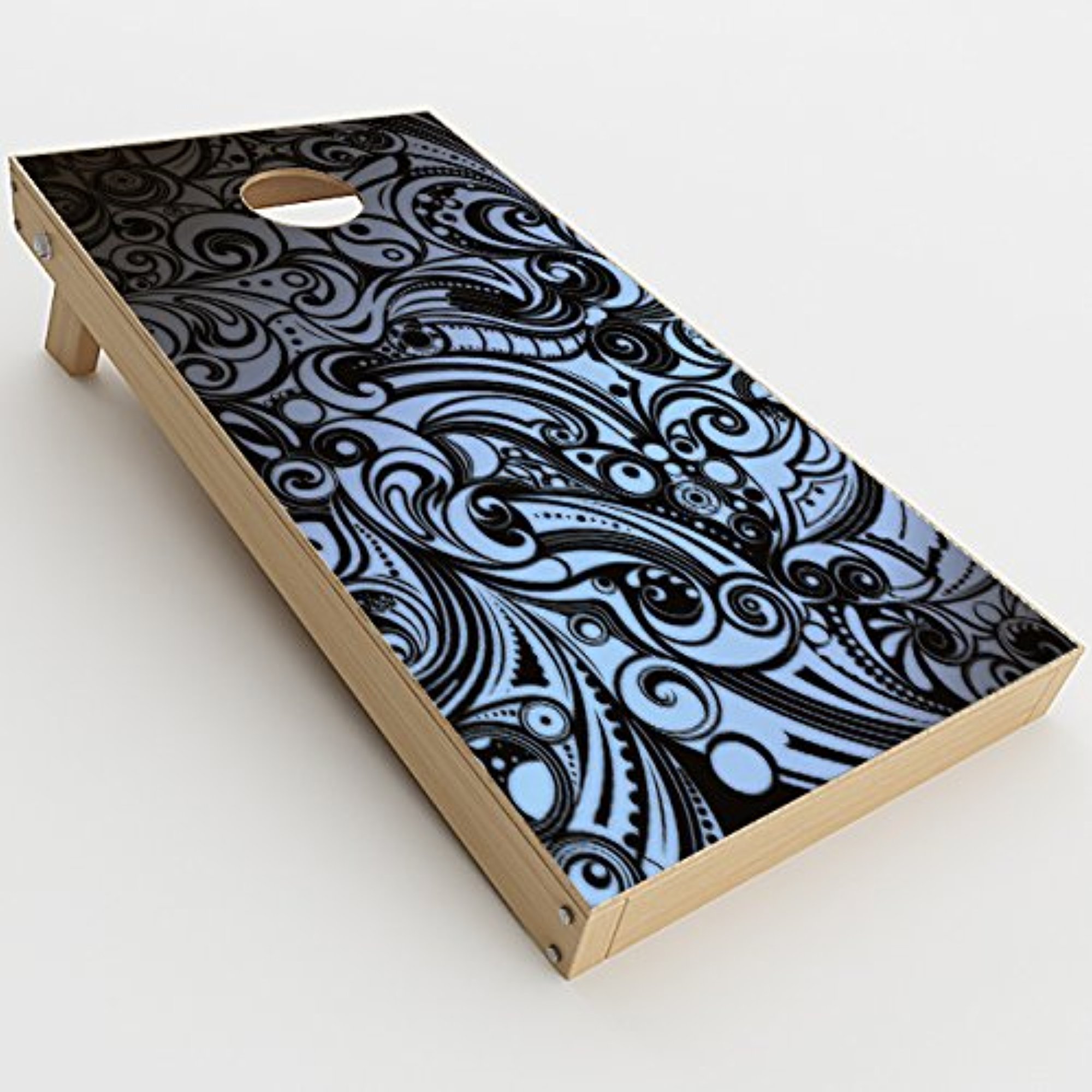 Skin Decal Vinyl Wrap for Cornhole Game Board Bag Toss/Blue Grey Paisley Abstract