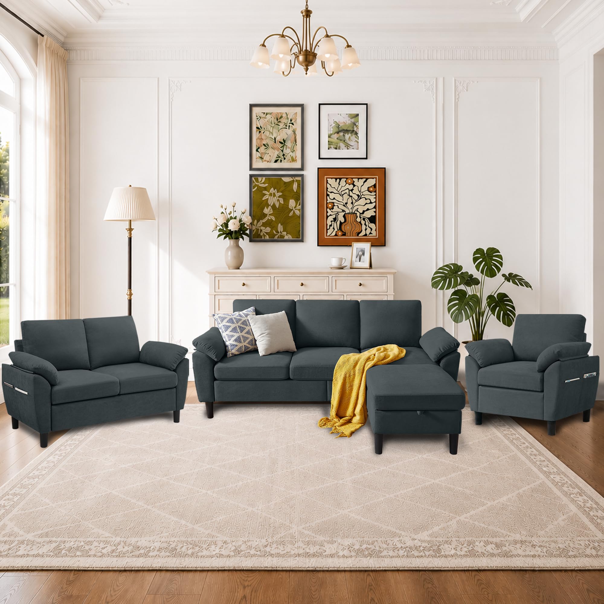 Portaforta 3-Piece Linen Sectional Sofa Set