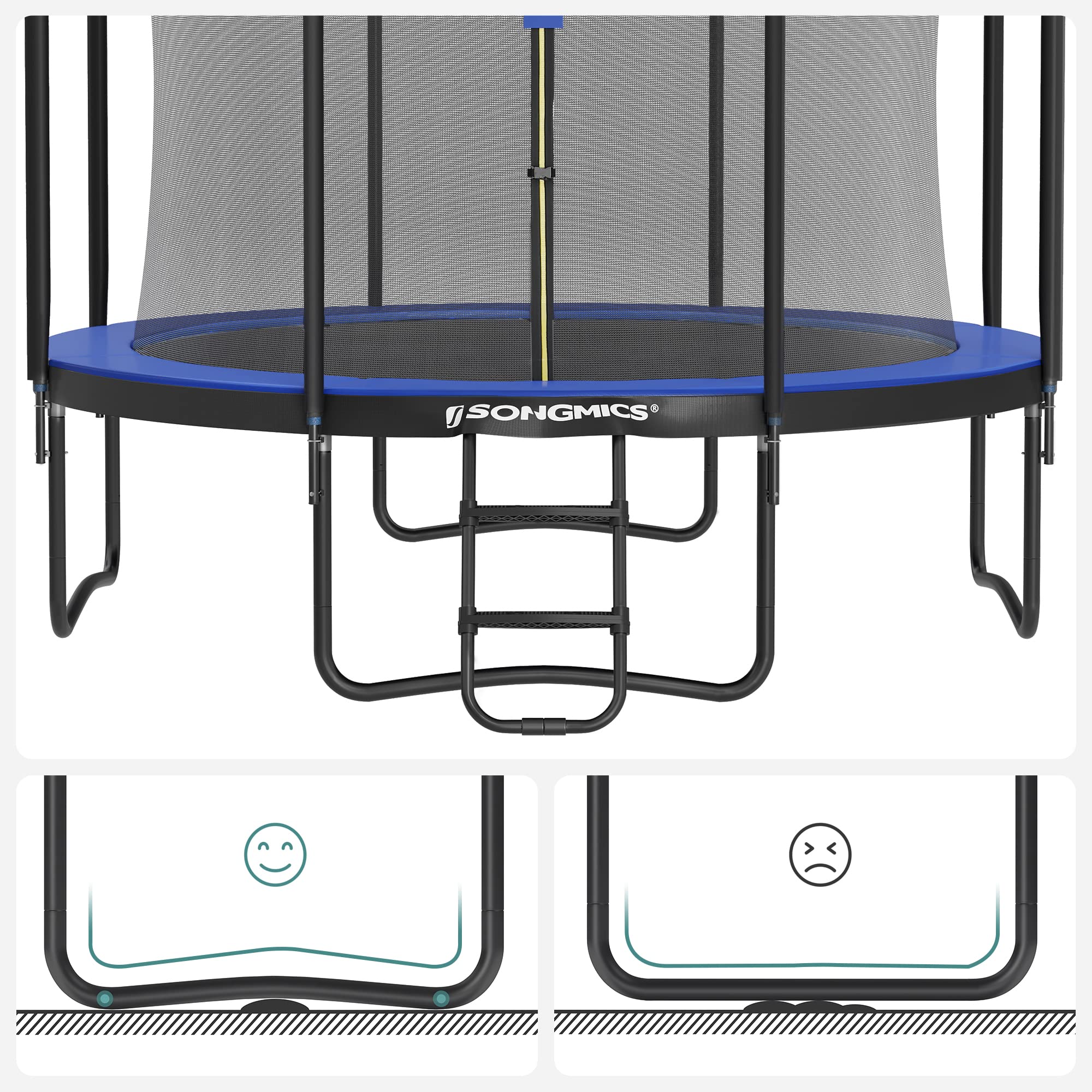 SONGMICS Cama Elástica, Redonda Cama Elástica de Jardín con Red de Seguridad Interior, Escalera, Postes Acolchados, para Niños y Adultos