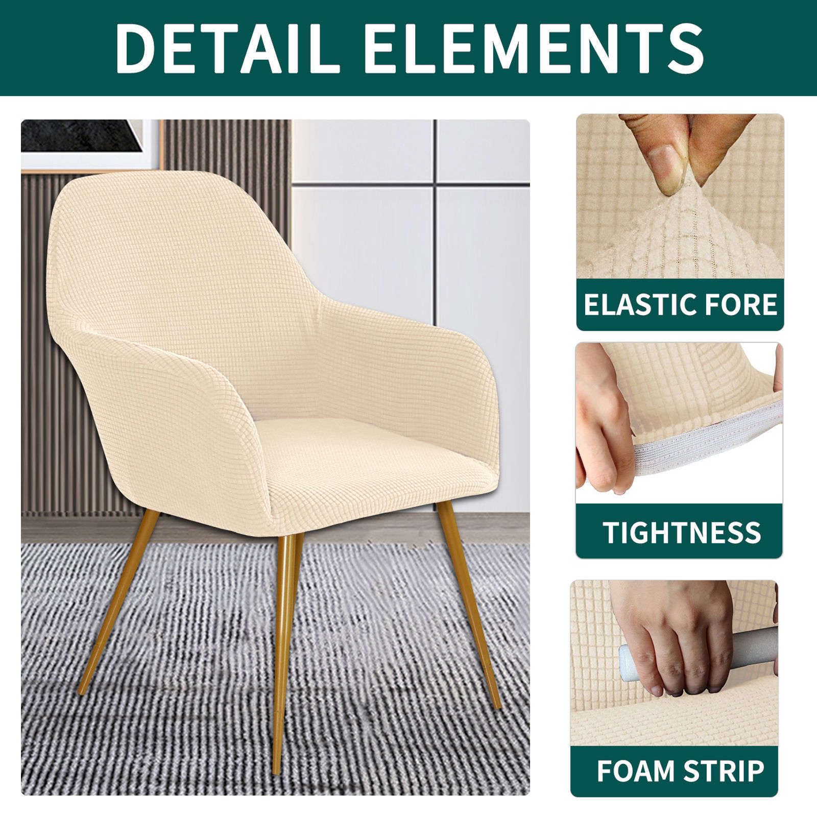 Fodere Per Sedie Elasticizzate Con Braccioli - Coprisedie Moderni Rimovibili E Lavabili (4 Pezzi, Cachi)