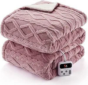 CAROMIO Electric Blanket Full Size - Thick Tufted Sherpa Heated Blanket Full Size with 10 Heat Levels and 10 Time Settings, ETL Certified Machine Washable Fast Heating Blanket Full 72"×84", Dusty Pink