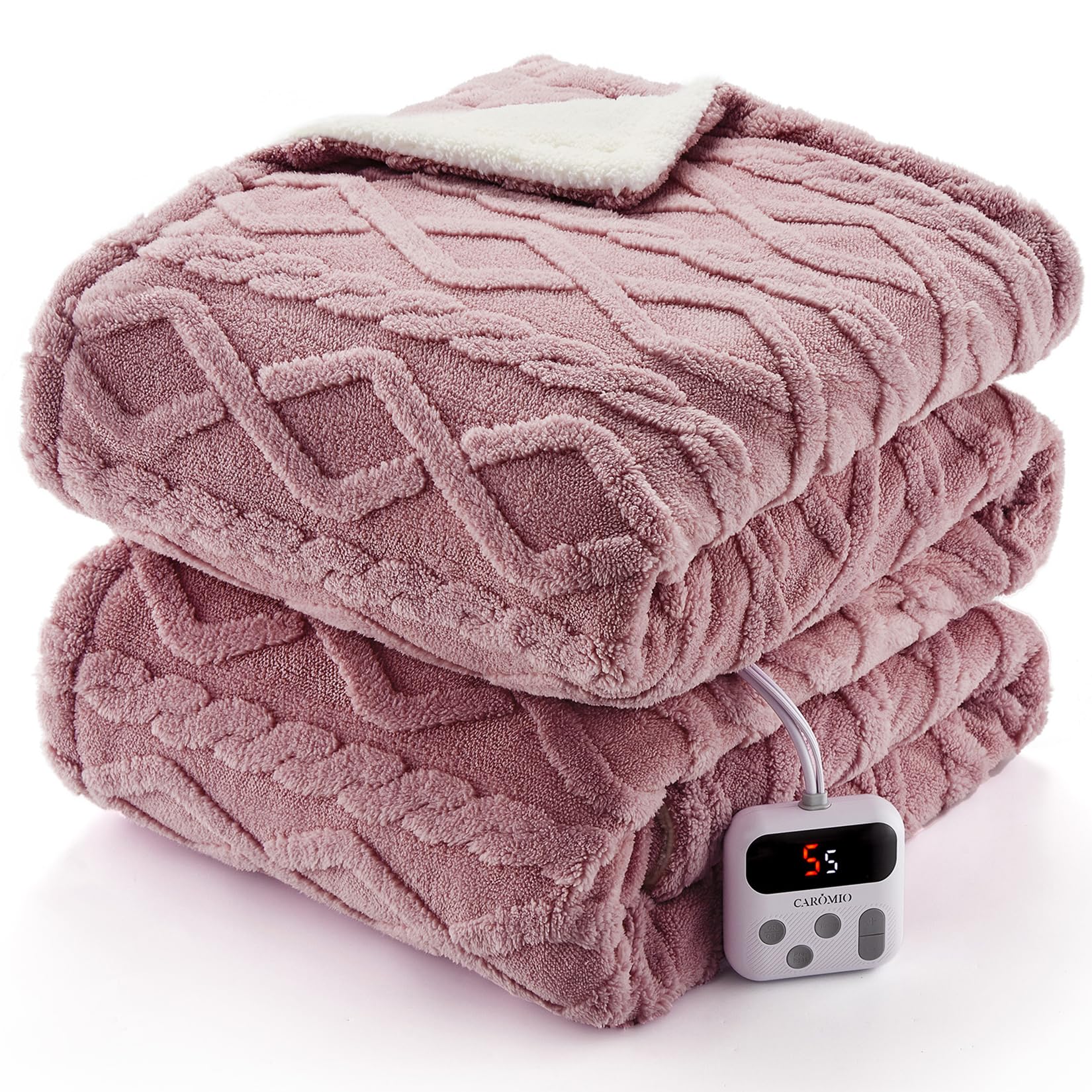 CAROMIO Electric Blanket Full Size - Thick Tufted Sherpa Heated Blanket Full Size with 10 Heat Levels and 10 Time Settings, ETL Certified Machine