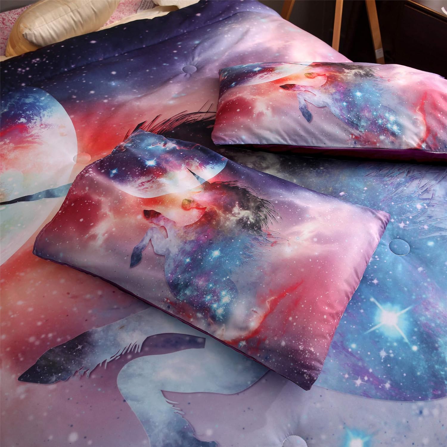A Nice Night Mythical Animals Unicorn Galaxy Comforter Set Queen Size,Oil Printing Outer Space Bedding Sets (Mythical Unicorn, Queen)