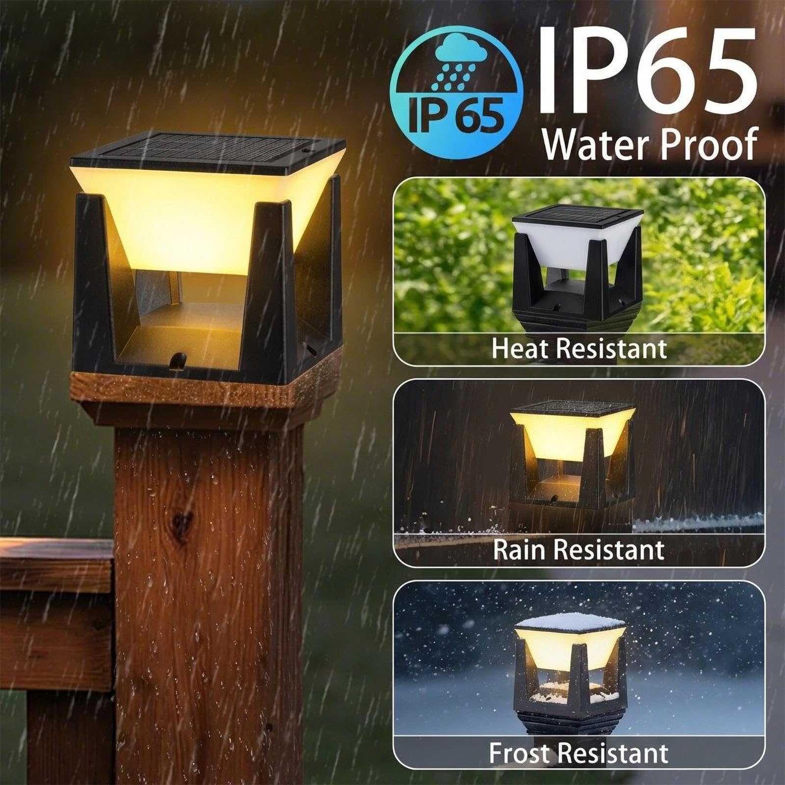 ACMHNC Sockelleuchte außen Solar, Pollerleuchte Außen IP65 Wasserdicht, Garten Außenlampe Stehend Schwarz 3000K