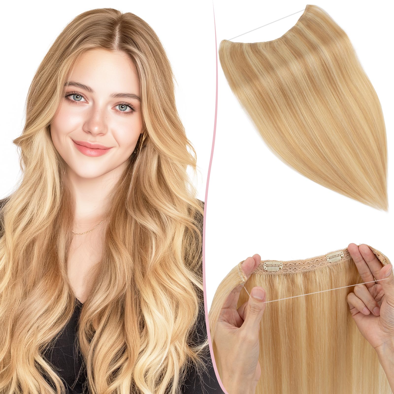 SEGO Pro Extensions Echthaar mit Draht Unsichtbarem Haarverlängerung 1 Tresse Haarteil 100% Remy Human Hair Secret adjustable