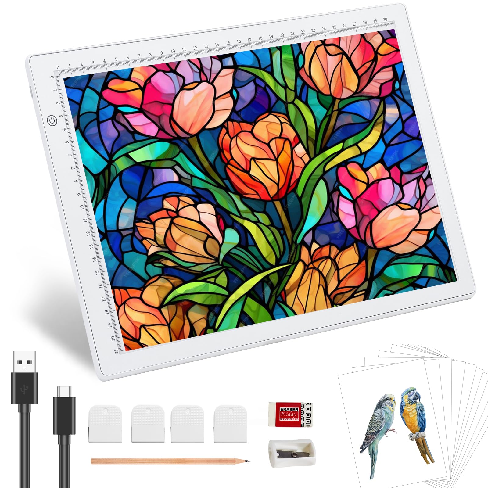 KEIWRLIGHT Tableau lumineux A4 pour bloc de traçage – Table lumineuse fine branchée à luminosité réglable – Tablette lumineuse A4 pour peinture diamant, croquis, tatouage, accessoires d'art pour