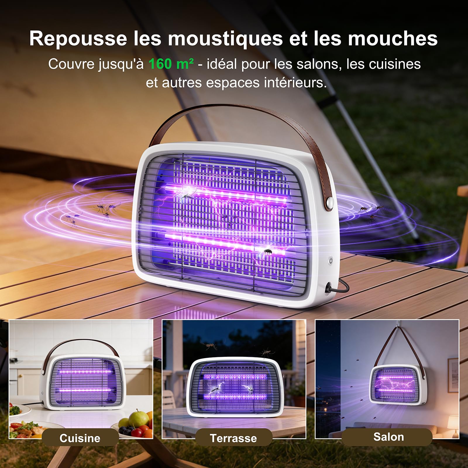 Lampe Anti Moustique,4200V 2x20W LED Tue Mouche Electrique, Piège à Moustiques Silencieux avec Bac Amovible, Destructeur d’Insectes pour Intérieur – Maison, Chambre, Cuisine, Salon