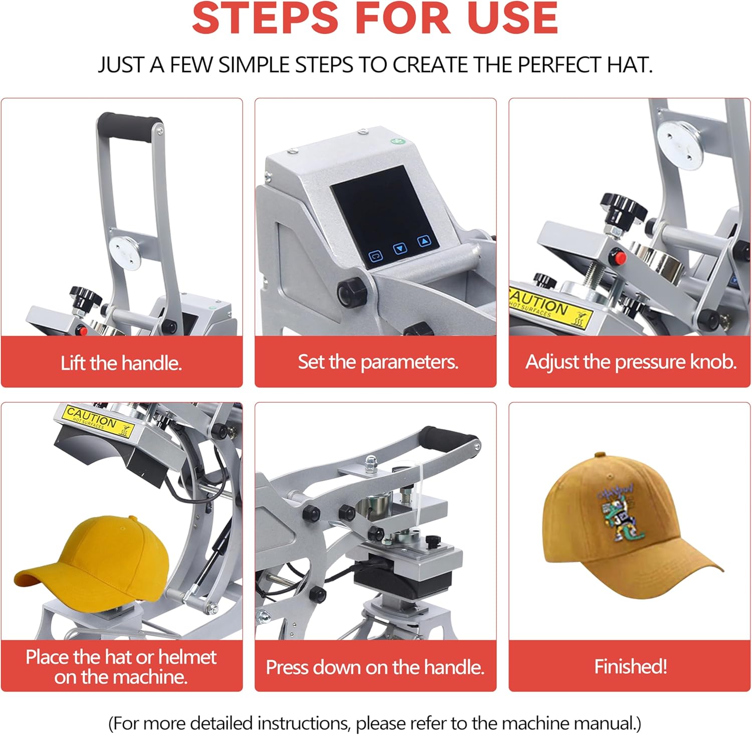Hat Press Heat Machine, 2-in-1 Commercial Caps Hat Heat Press Transfer Machine 12x12cm Semi-Auto Magnetic Digital Press, American Standard 110V Small Label Stamping Machine Heat Press Machine for Caps