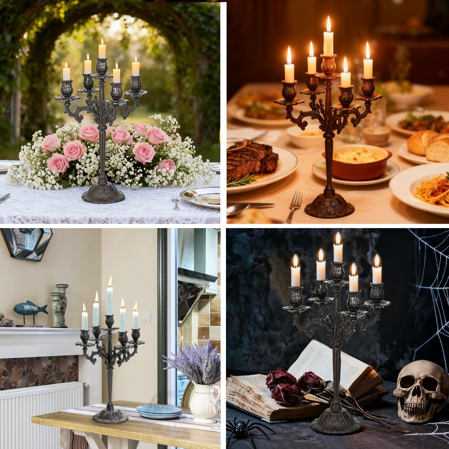 Sungmor Heavy Duty Cast Iron Candlestick Holders - Handcrafted Vintage Candelabra - 17Inch Tall & 5 Arms Candle Holders - Decorative Pillar Candle Stand for Christmas Birthday Wedding Home Party - Image 7