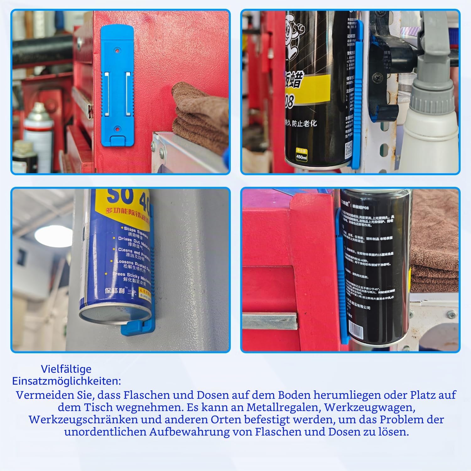 ZKTOOL 4 Stück Magnetischer Aerosoldosenhalter, Zum Aufhängen verschiedener Metallflaschen und Dosen, Werkzeugkasten-Flaschenhalter, Sprühdosen-Wandhalterung, Organizer, Farbdosen-Flaschenregal