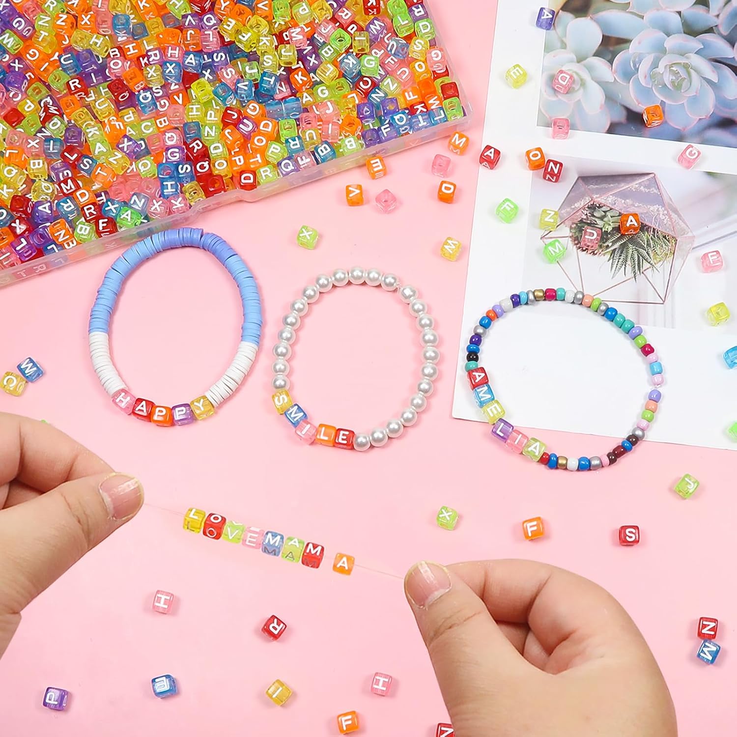 TOAOB 800pcs Letter Beads Transparent Acrylic Alphabet Beads Letter A to Z Cube Beads 6mm for DIY Jewelry Making Bracelets Necklaces Key Chains - Image 3