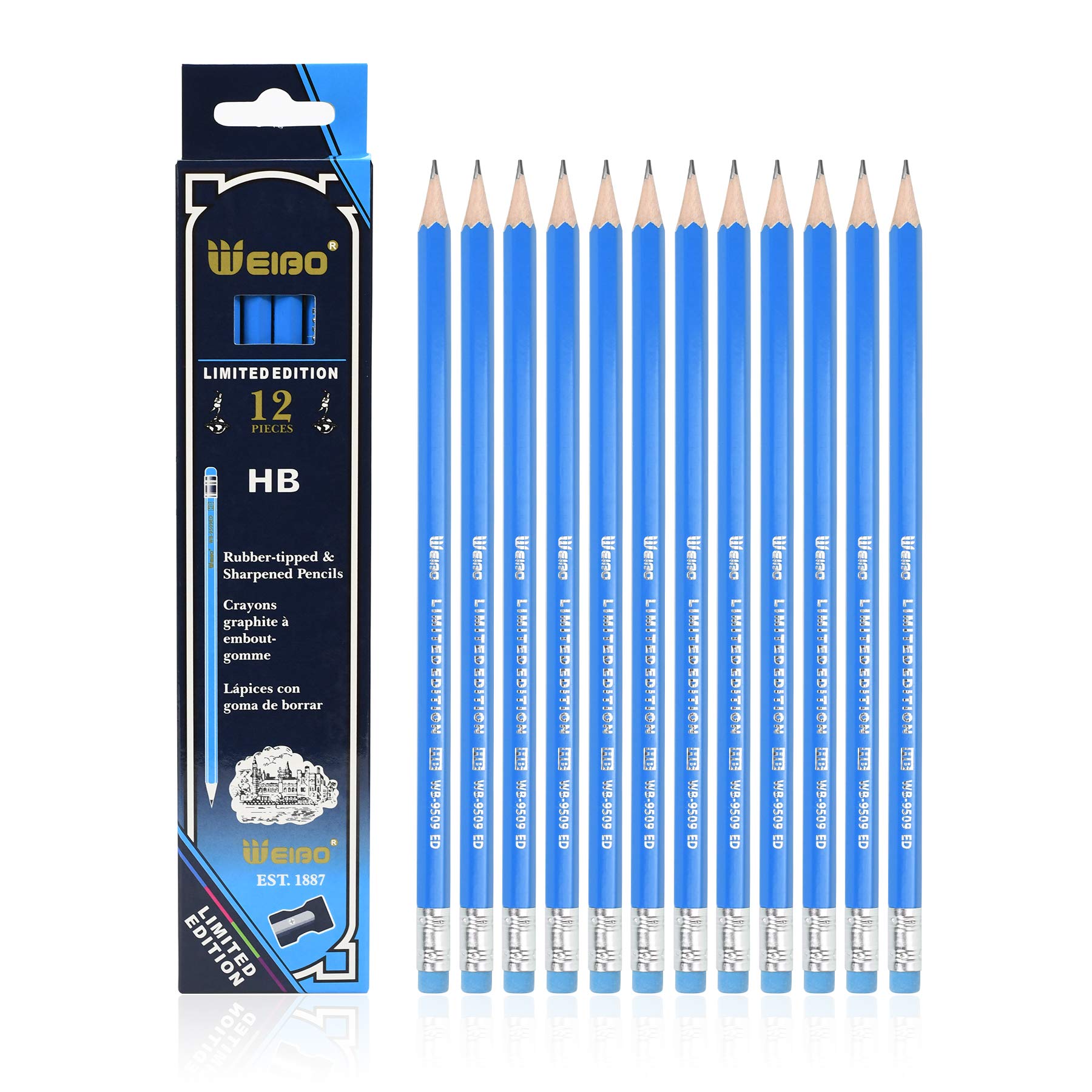 Amazon.com : Weibo HB Wood Cased Graphite School Pencils, Pack of 12, Bulk,  Pre-Sharpened with Erasers and Sharpener, Office Supplies for Exams,  School, Office, Drawing and Sketching (Blue) : Office Products