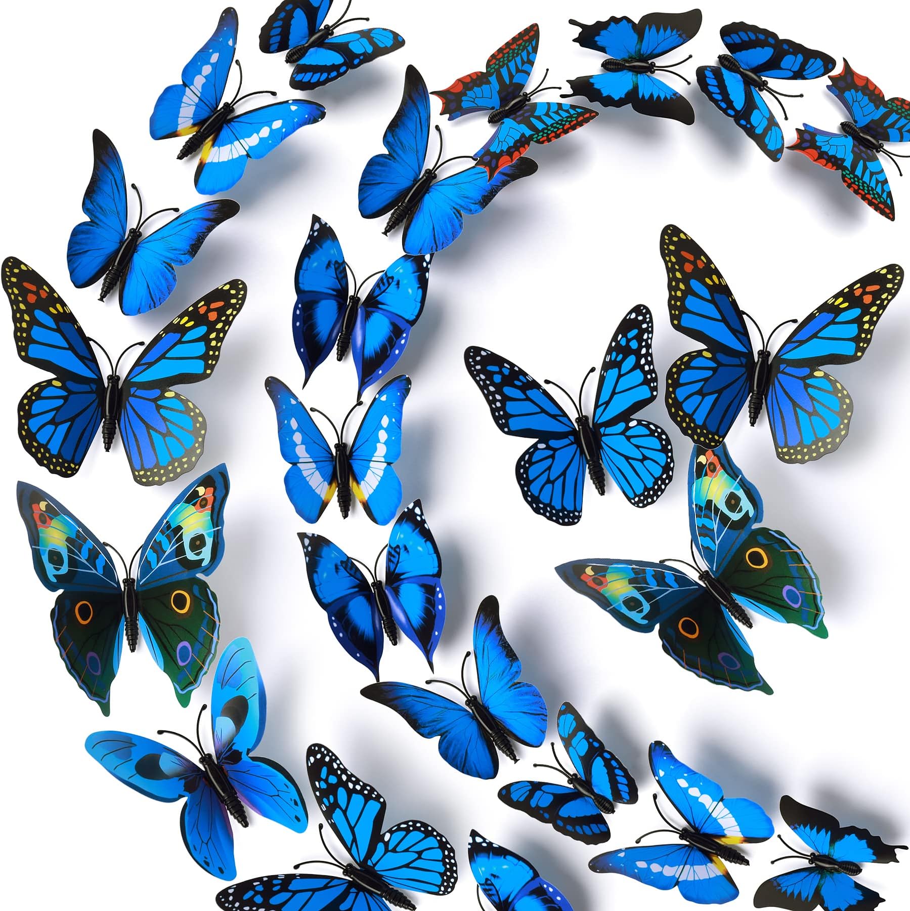 LiveGallery 72 PCS Removable 3D DIY Beautiful Butterfly Wall Decals Colorful Butterflies Art Decor Wall Stickers Murals for Home Nursery Bedroom Classroom Offices TV Background Blue